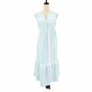Crown & Ivy NEW PETITE Blue White Striped Coastal Summer Western Cute Midi Dress
